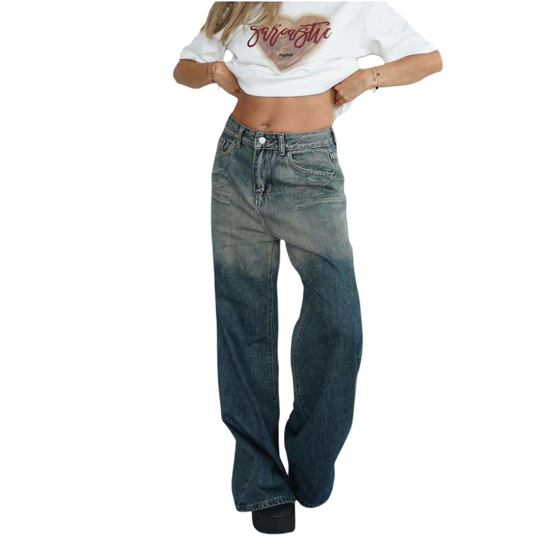 Women's loose high-waist jeans with trendy gradient and wide leg Lune London