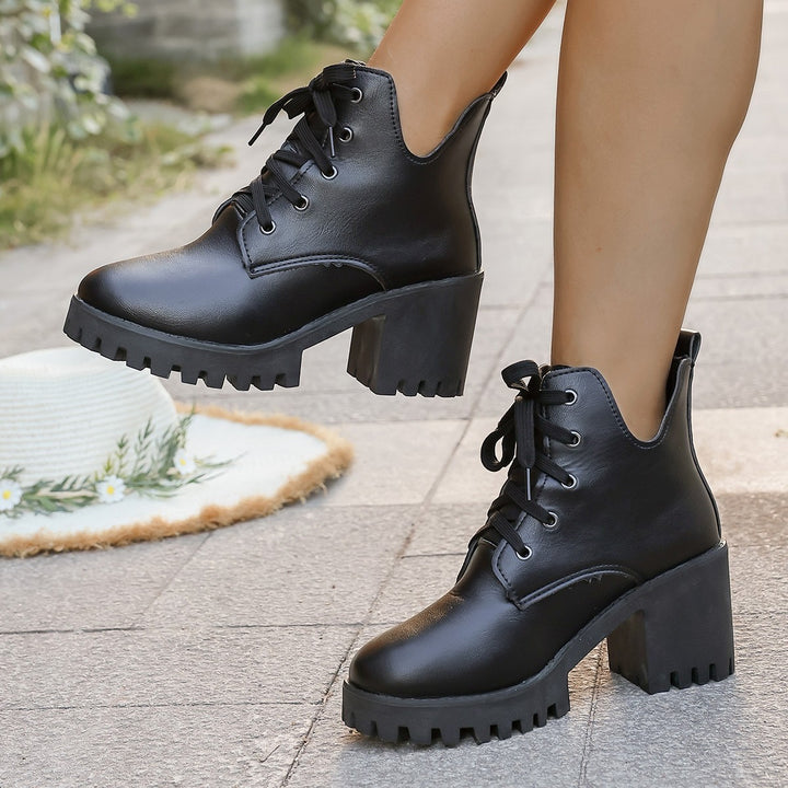 Lace-up ankle boots for women with a sturdy block heel and a non-slip sole Lune London