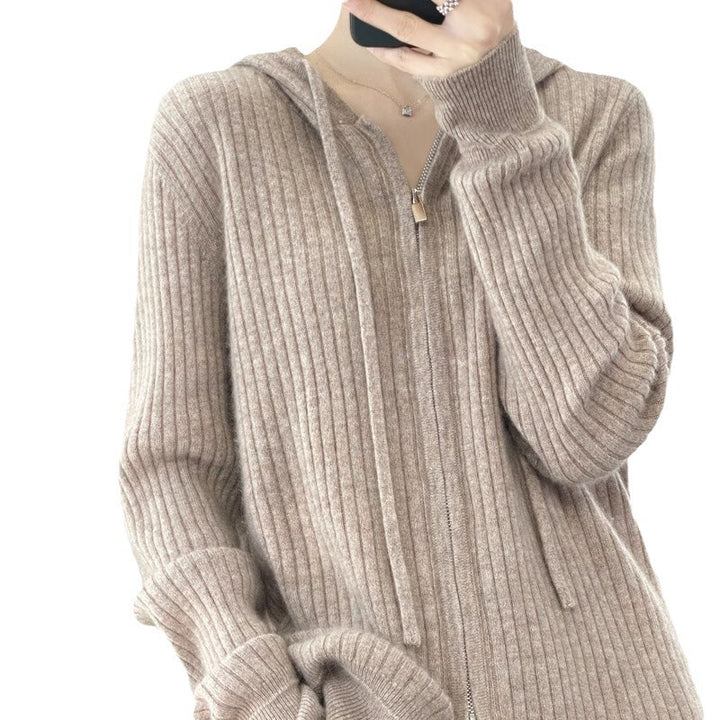 Sweater knitted for women with hood and zip Lune London
