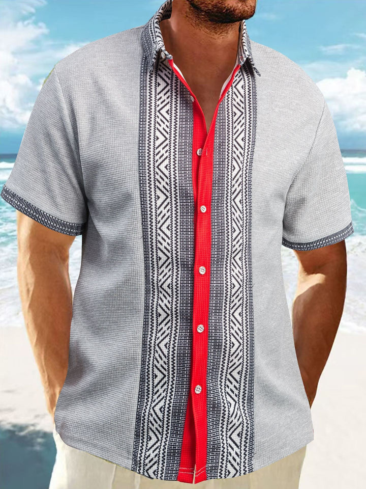 Casual short-sleeve shirt for men with geometric pattern and breathable texture Lune London