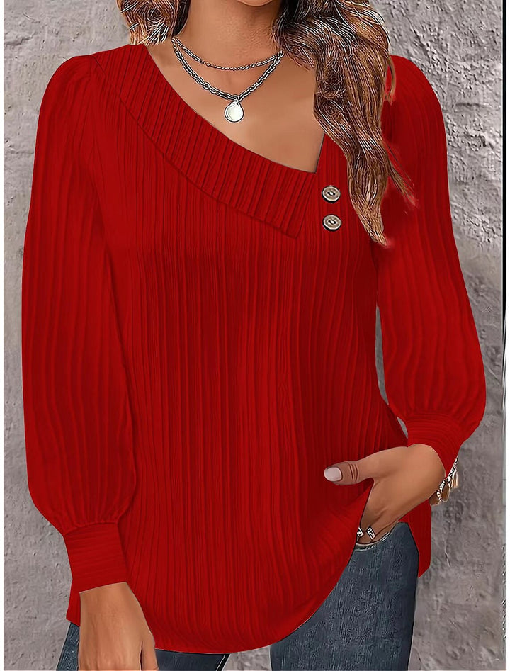 Ladies Elegant Shirt with asymmetrical collar anddecorated button Lune London