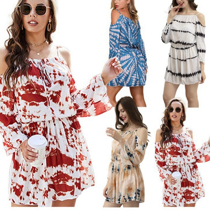 Women’s casual dress with off-shoulder design and Boho graphics Lune London