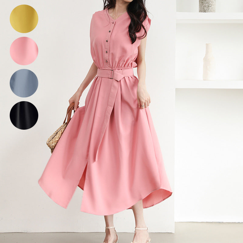 Midi dress for women with button placket and belt at the waist Lune London