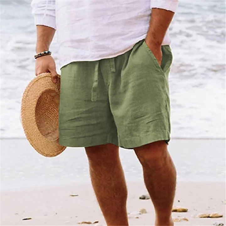 Light linen shorts for men with elastic waistband and practical side pockets Lune London
