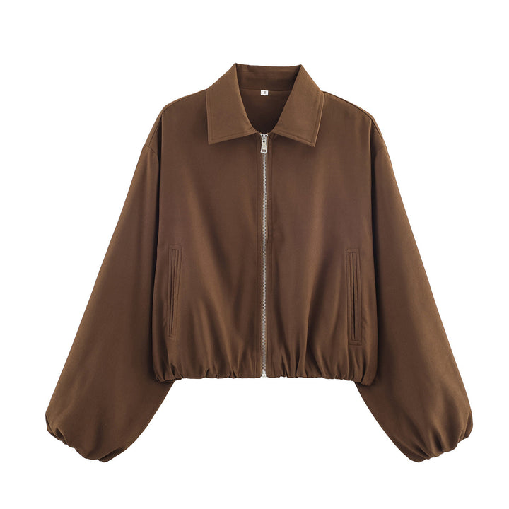 Transitional jacket for women with elastic waist and high collar Lune London