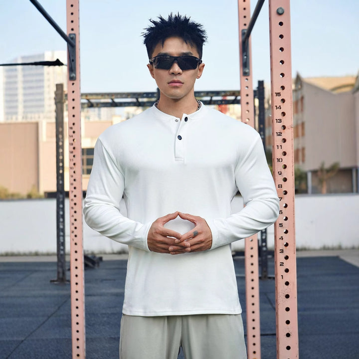 Men's Long Sleeve Henley T-shirt in breathable material with button collar Lune London