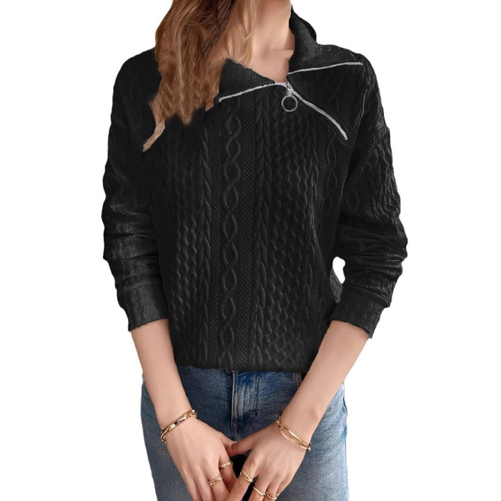 Casual knitted women's sweater with short zipper and textured surface Lune London