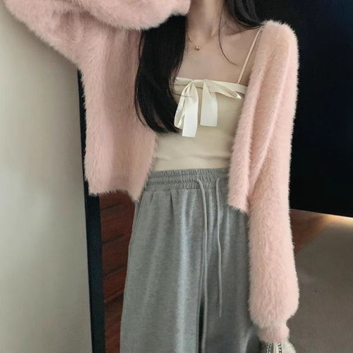 Women Plush Knit Cardigan with Loose Sleeves and Comfortable Fit Lune London