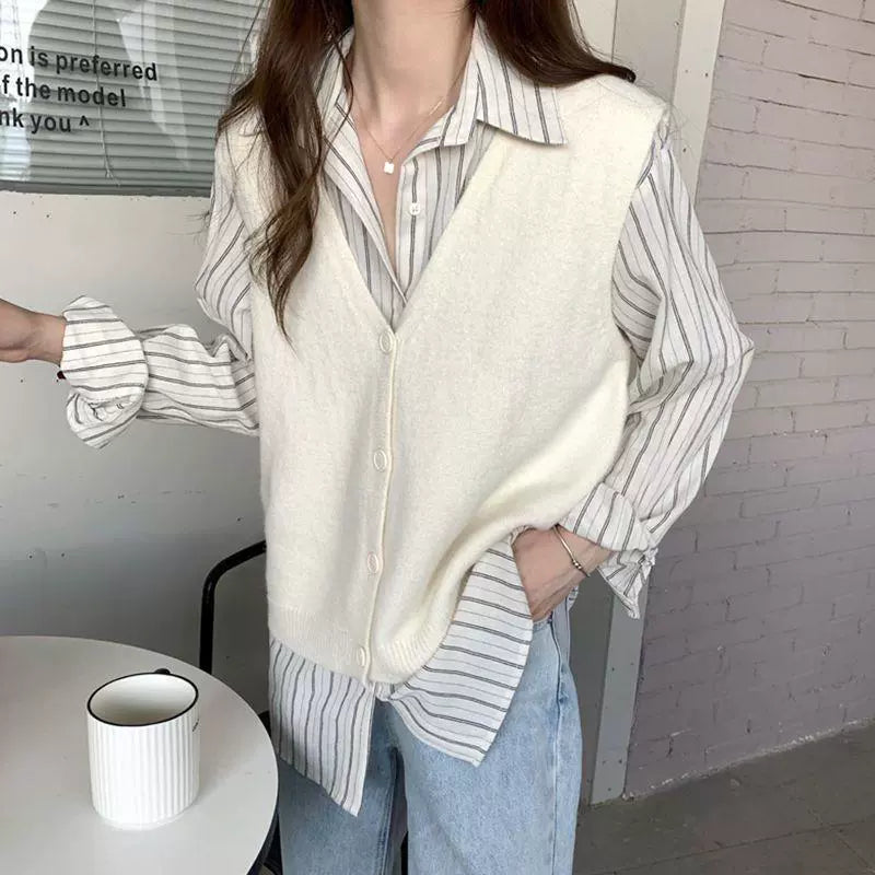 Knitted vest for women with V-neck and stylish buttons Lune London