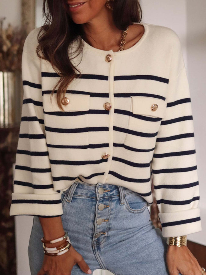 Comfortable cardigan for women with trendy striped pattern and elegant button details Lune London