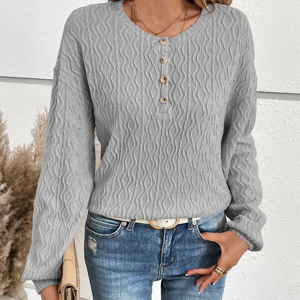 Lune London Long Sleeve Casual Henley T-Shirt for Women in Textured Material