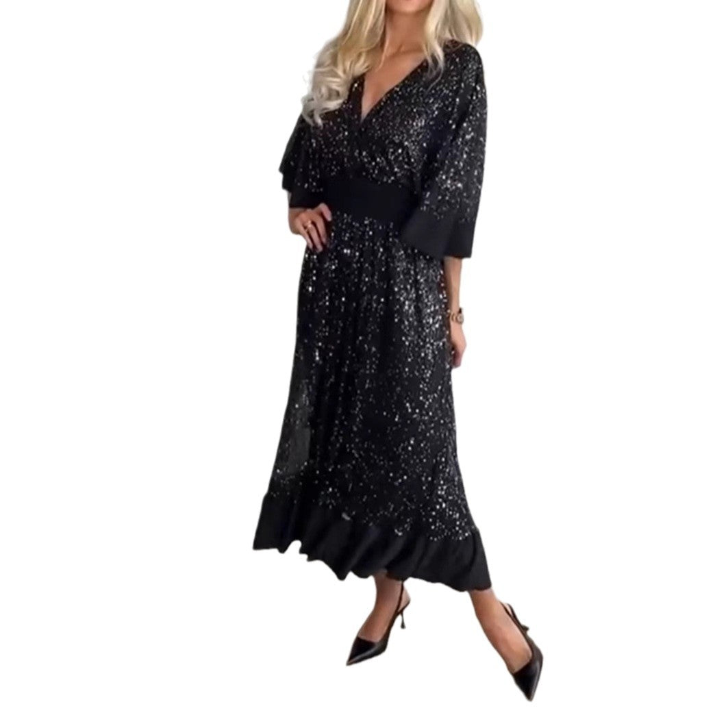 Robe de soirée glamour pour femmes avec accents scintillants et manches volumineuses Chic & Stil