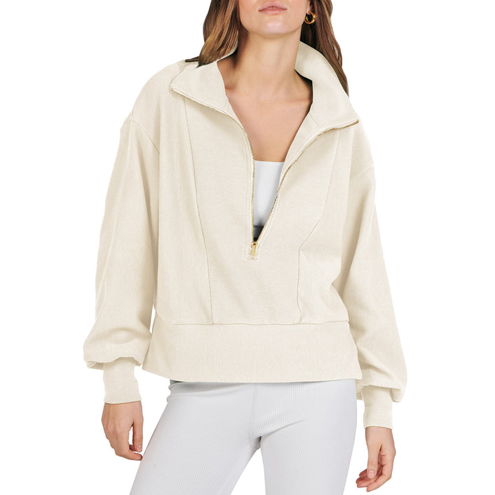 Sporty sweater for women with high collar and zipper Lune London