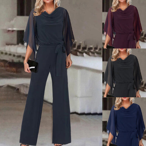 Ladies elegant wide neckline jumpsuit with draped sleeves Lune London