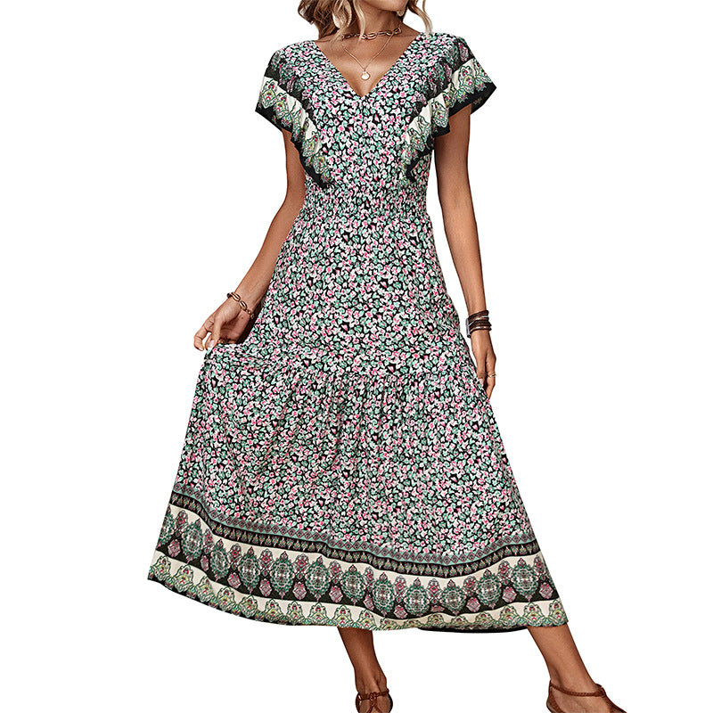 Chic Vintage Style Floral Ruffle Maxi Dress for Women