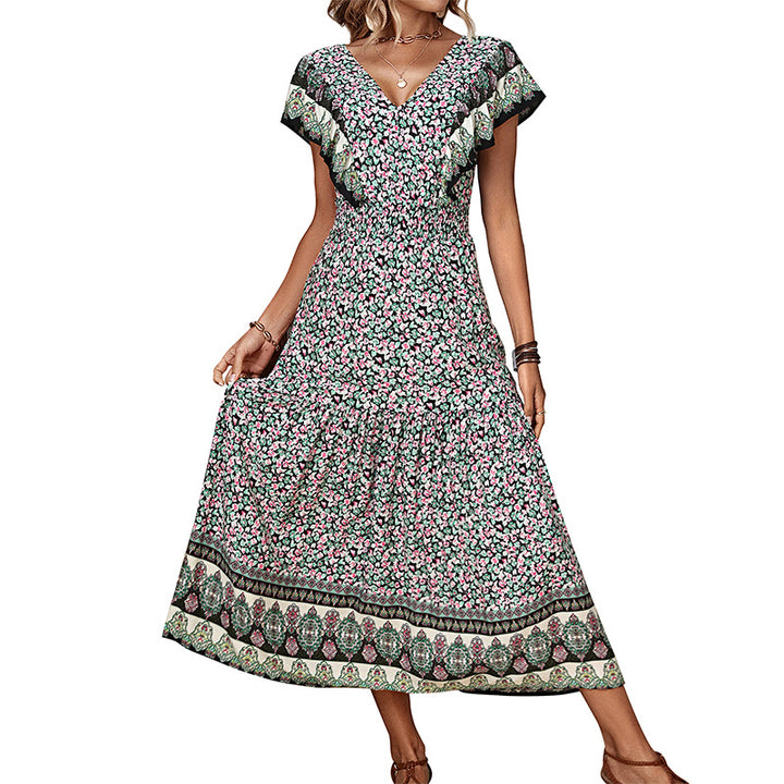 Chic Vintage Style Floral Ruffle Maxi Dress for Women
