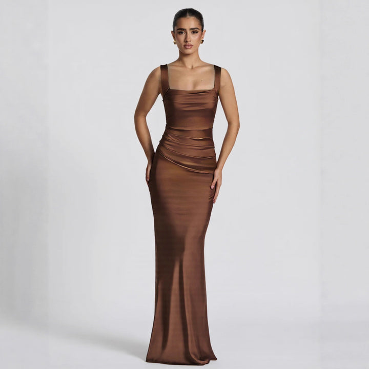 Women's Elegant Satin Maxi Dress with Figure-Flattering Design Lune London