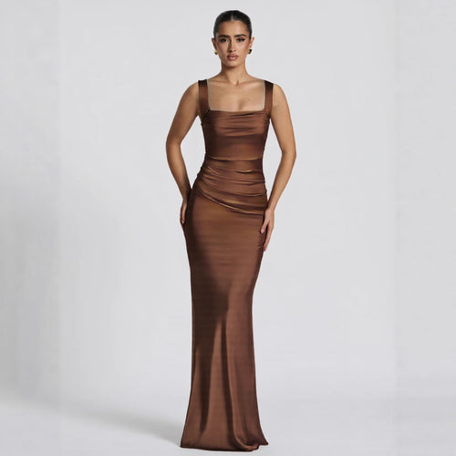 Women's Elegant Satin Maxi Dress with Figure-Flattering Design Lune London