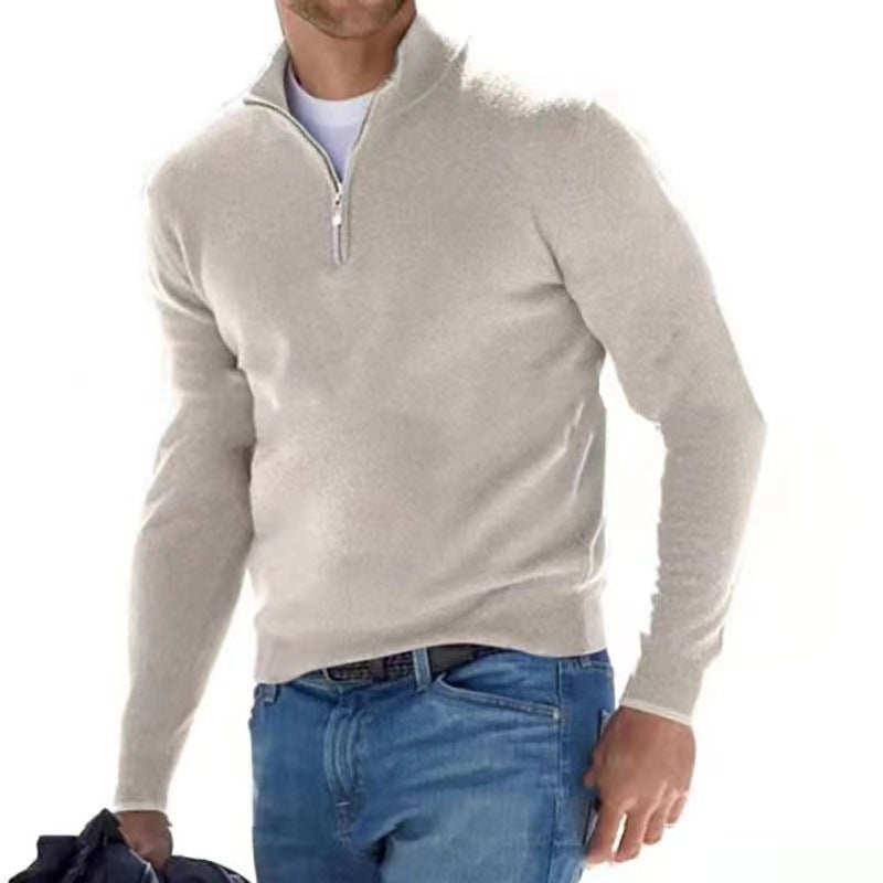 Knitted pullover for men with a modern high collar and a practical zipper Lune London