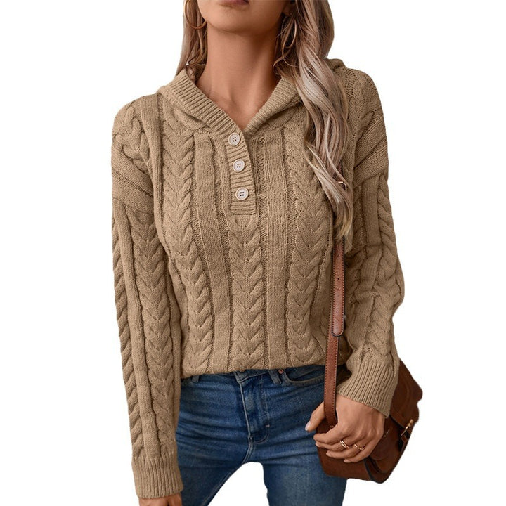 Knitted hooded sweater for women with cable pattern Lune London