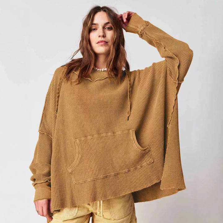 Ladies Oversized Waffle Hoodie with Kangaroo Pocket Lune London