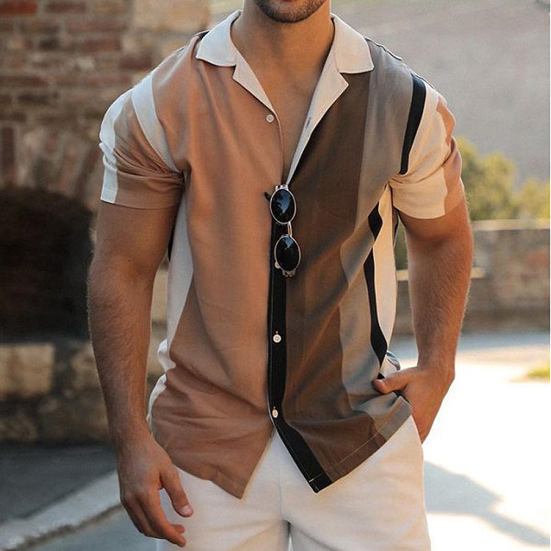 Short sleeve men's shirt with color blocks and buttonhole Lune London
