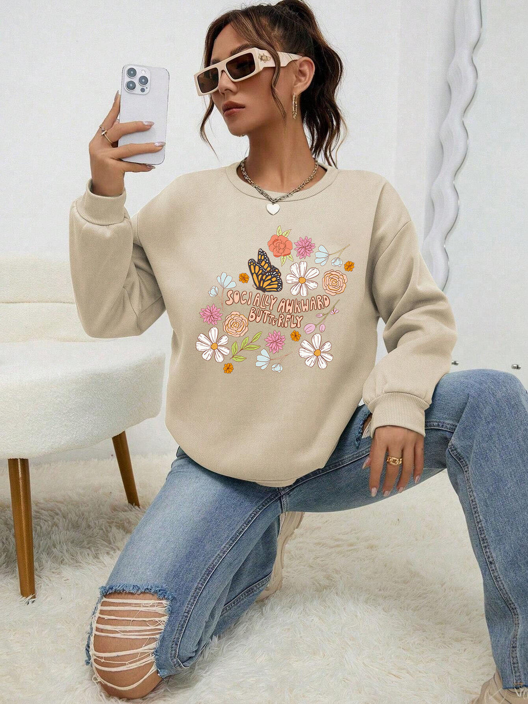 Sweatshirt femme avec design floral créatif et impression inspirante Chic & Stil
