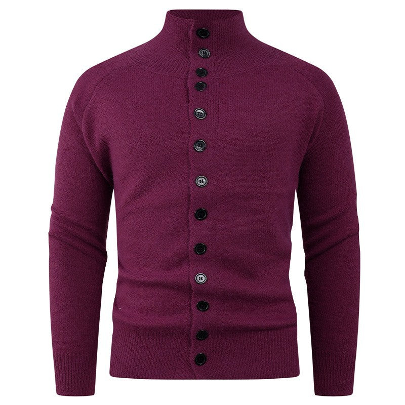 Men's knitted jacket with modern stand-up collar and button closure Lune London