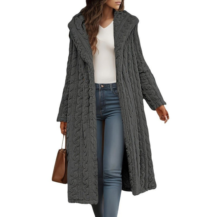 Knit coat for women with oversized collar and original cable pattern Lune London