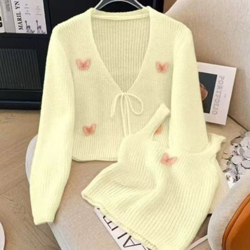 Cropped knit jacket for women with fine butterfly appliqués Lune London