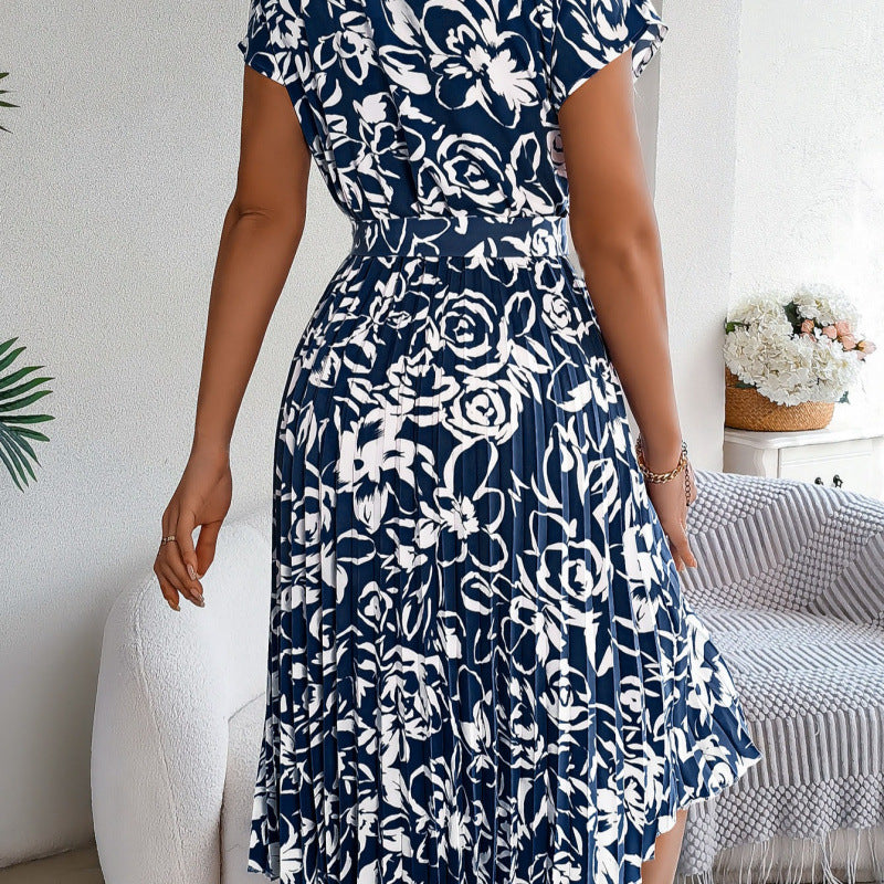 Lune London A-line floral print dress for ladies with belted waist