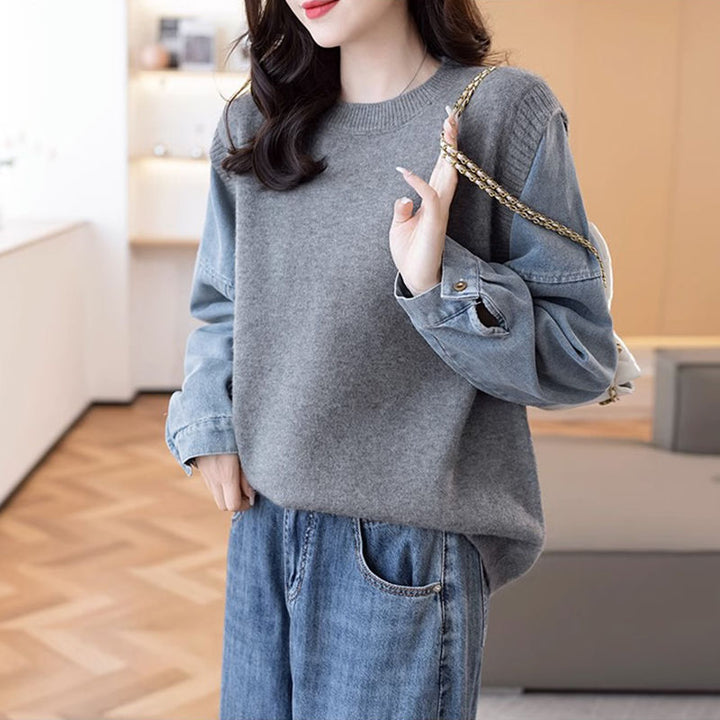 Pull en tricot pour femmes avec manches en denim Chic & Stil