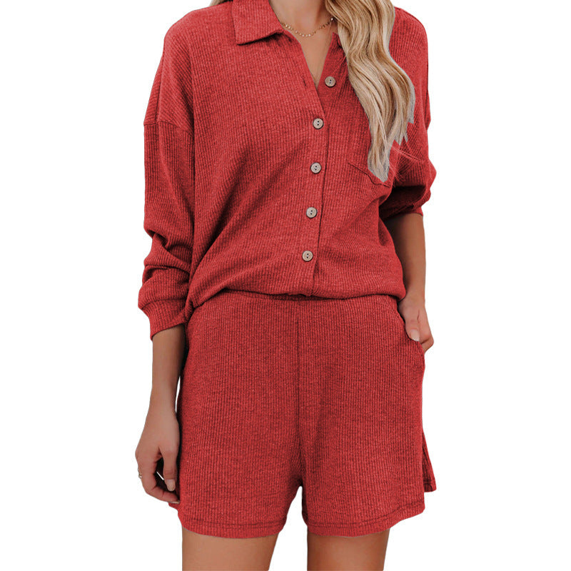 Leisure set for women with casual button blouse and shorts Lune London
