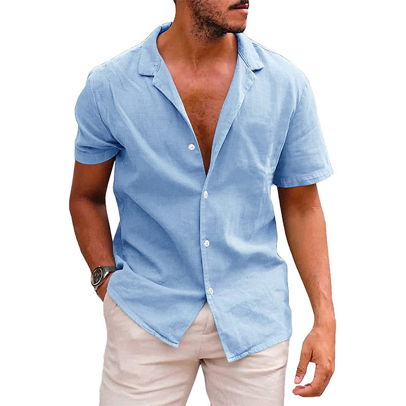 Casual linen shirt for men with stand collar and button placket Lune London