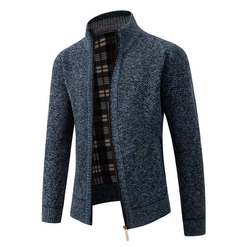 Men's knit jacket with modern stand-up collar and practical side pockets Lune London