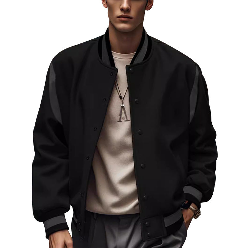Men's Sporty College Jacket In Retro Style with Contrast Sleeves and Snap Button Closure Lune London