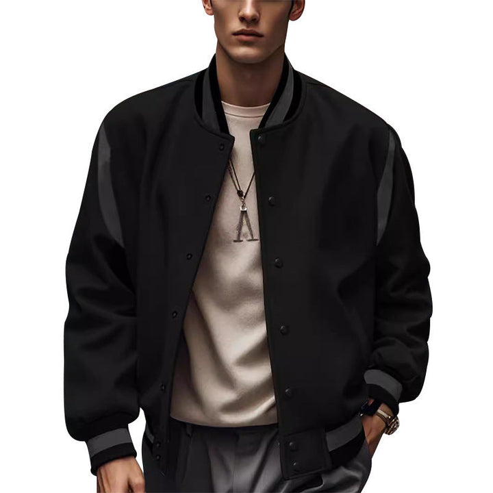 Men's Sporty College Jacket In Retro Style with Contrast Sleeves and Snap Button Closure Lune London