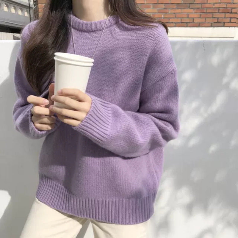 Pull en tricot confortable pour femmes en coton de haute qualité avec col rond