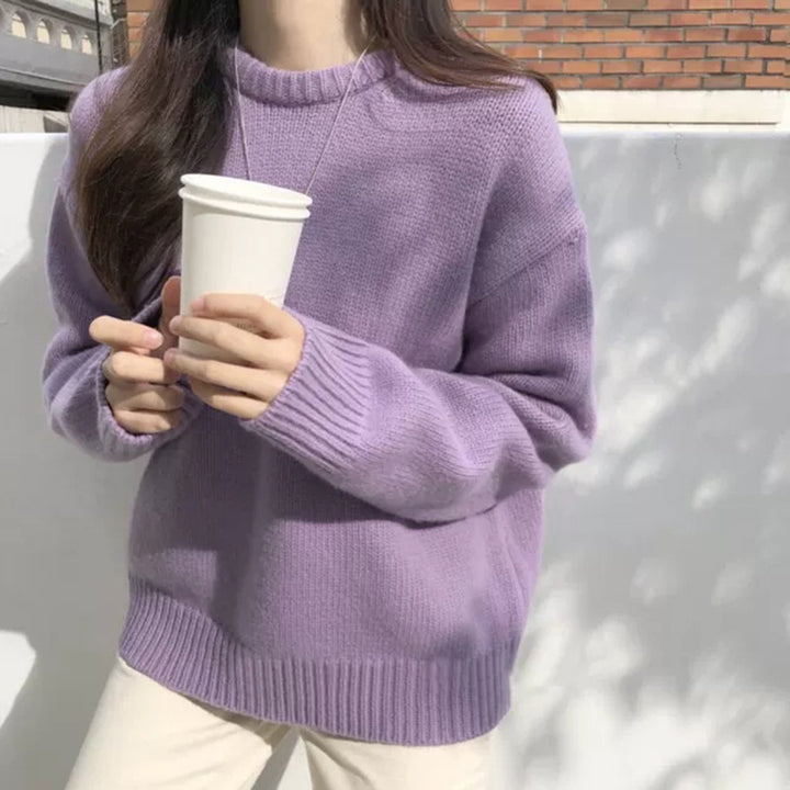 Pull en tricot confortable pour femmes en coton de haute qualité avec col rond