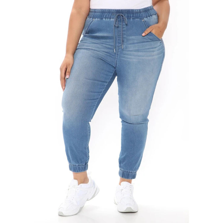 Comfortable women's denim pants with elastic waistband Lune London