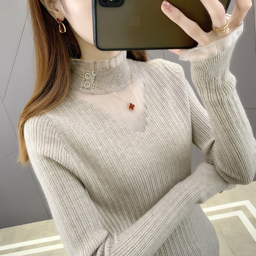 Elegant knitted sweater for women with transparent inserts and button details Lune London