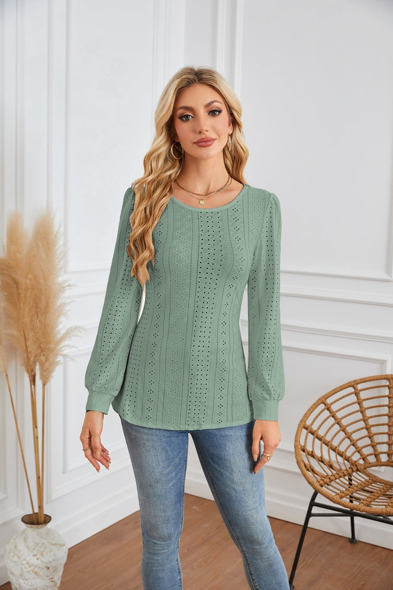 Women's blouse with airy diamond patterns and elegant puff sleeves Lune London
