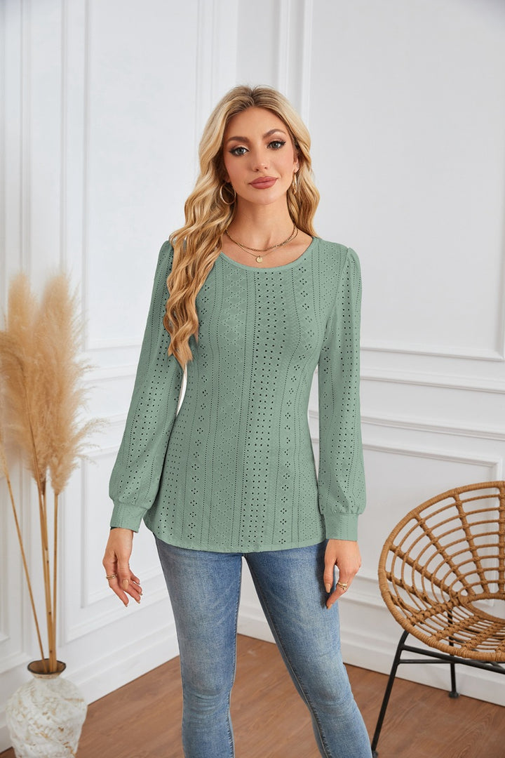Women's blouse with airy diamond patterns and elegant puff sleeves Lune London