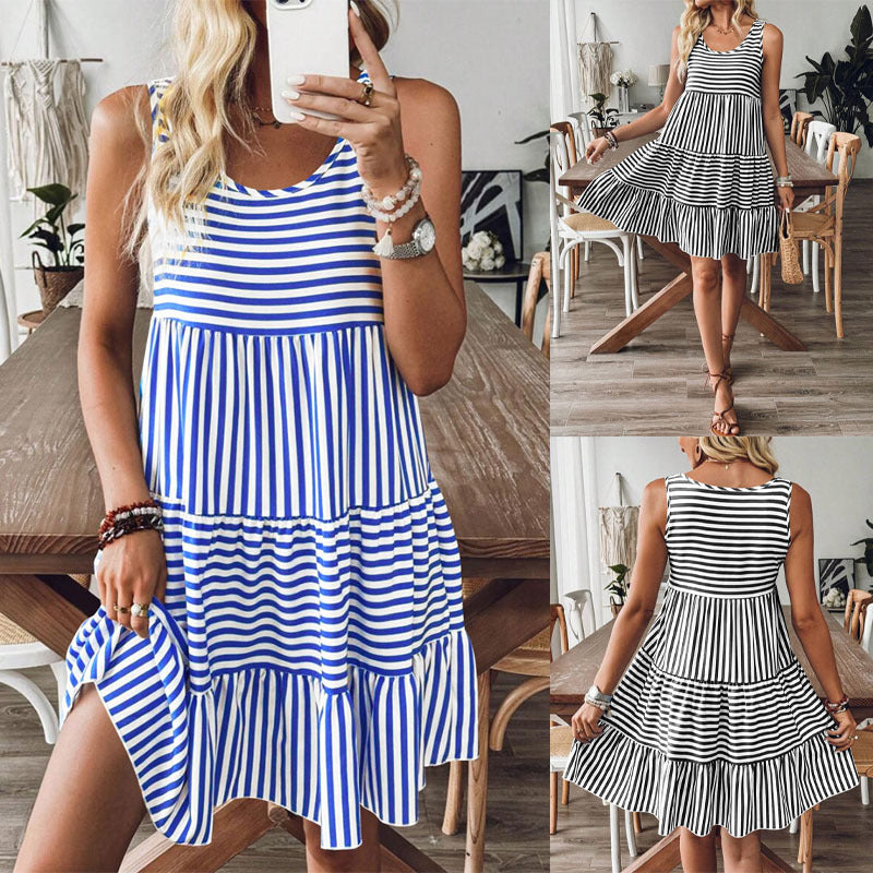 Striped summer dress for women with a voluminous ruffled hem Lune London