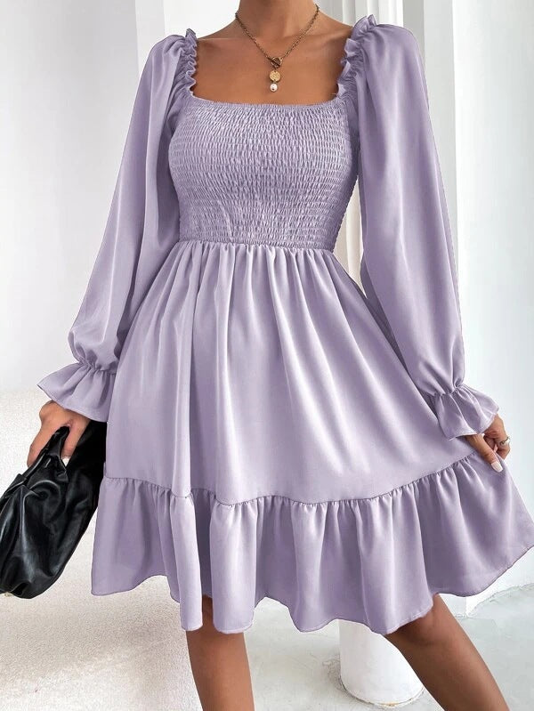 Puff sleeve dress for women with lace details and elastic top Lune London