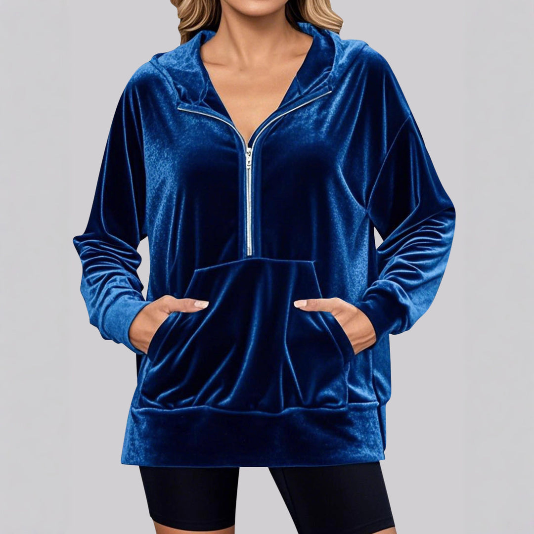 Velvet jumper for women with high collar and practical pockets Lune London
