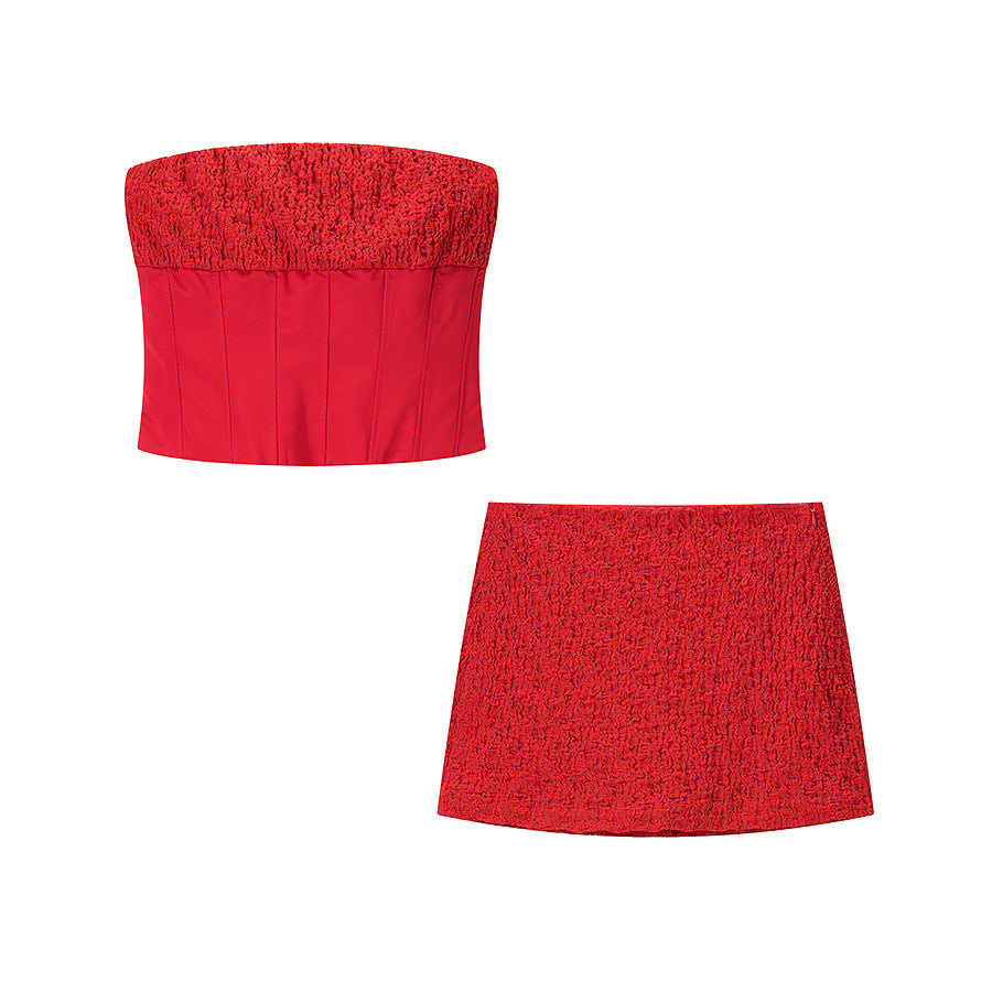 Crop top and mini skirt set for women with an elegant ruffle style Lune London