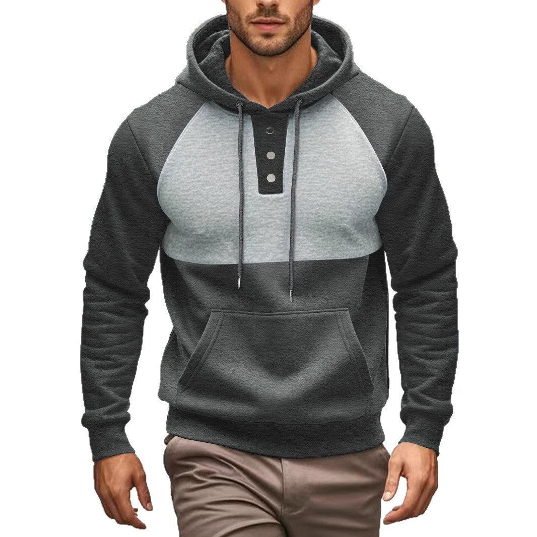Men's stylish hoodie with contrasting color zone and practical button details Lune London