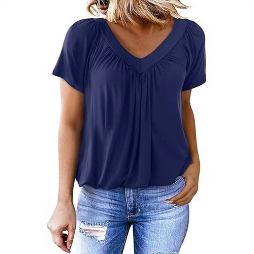 Lune London Women's Pleated V Neck Casual Top
