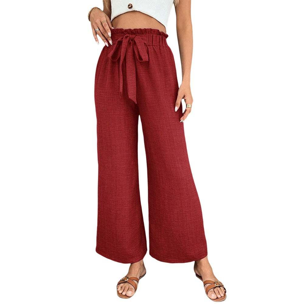 Pantalons en tissu large décontractés pour femmes avec taille élastique et ceinture à nouer Chic & Stil